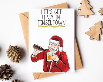 Funny Santa Christmas Card - Merry Christmas Card - Watercolour Greeting Card - Joke Christmas Card - Drunk Santa Card - Tinseltown Xmas