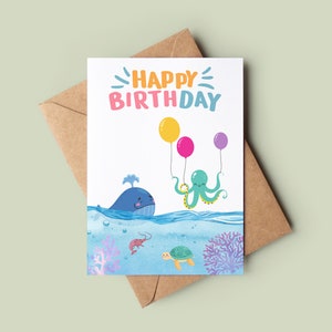 Kinder Wal Alles Gute zum Geburtstag Karte - Kinder Wal Geburtstagskarte - Individuelle Geburtstagskarte - Handgemachte Grußkarte - Meer Geburtstagskarte