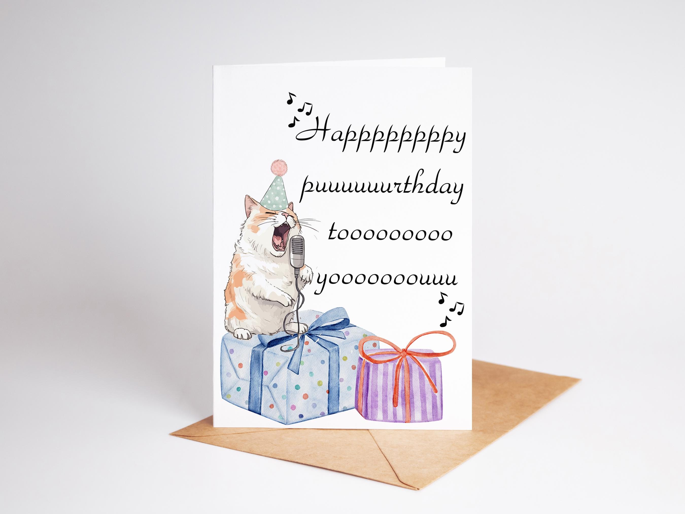 Cute Cat Happy Birthday Card - Funny Happy Puurthday Pun Card - Cat Pun ...