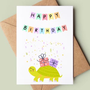 Tarjeta de cumpleaños de tortuga divertida - tarjeta de felicitación de tortuga linda - tarjeta de cumpleaños personalizada - tarjeta de cumpleaños de los niños - tarjeta de cumpleaños para el niño