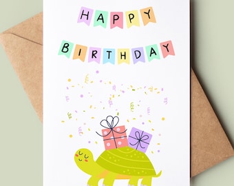 Funny Turtle Birthday Card - Cute Turtle Greetings Card - Customised Birthday Card - Children's Birthday Card - Bday Card For Child