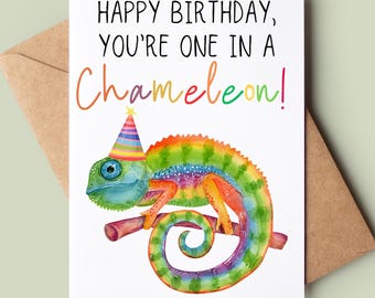 Chameleon Happy Birthday Card - Funny Handmade Birthday Card - Chameleon Pun Card - Joke Birthday Card - Lizard Lover Card - Card For Him