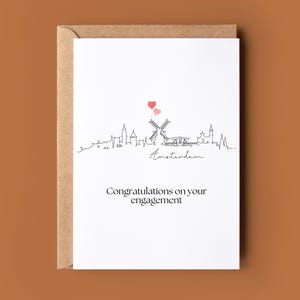 Carte de fiançailles Happy Amsterdam - carte de fiançailles - carte de félicitations - carte personnalisée - carte de fiançailles personnalisée - carte d'horizon de la ville