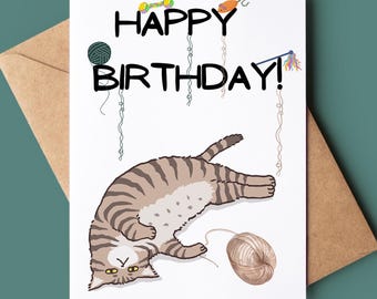 Nokular Carte D'anniversaire Avec Chat Mignon – Peinture De Chat Et Chapeau De Fête – Carte De Vœux Vierge Pour Les Amateurs De Chats Et Chatons – Fabriquée Au Royaume-Uni