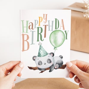 Verjaardag Panda met ballonkaart - Kleurrijke Panda verjaardagskaart - Leuke Bday wenskaart - Verjaardagskaart voor kind - Panda Lover Card