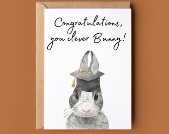 Carta coniglietto intelligente - Carta coniglio di congratulazioni - Carta di auguri di laurea - Incoraggiamento personalizzato - Carta di conseguimento - Carta di gioco di parole divertente