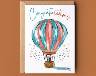 Hot Air Balloon Marriage Congratulations - Congratulations On Your Wedding Day - Card For Newlyweds - Cute Greeting Card For Wedding Day
