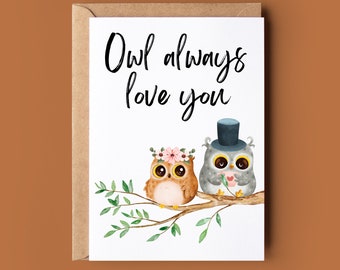 Hochzeits-/Jubiläumskarte Mit Eule & Spruch 'Always Love You' – 145x145 Mm, 350 G/m², Recycelt, Aus UK