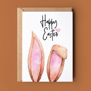 Joyeuses Pâques carte - jolie carte d'oreilles de lapin de Pâques - carte de Pâques - carte de voeux drôle - carte de voeux faite main - carte de lapin de Pâques