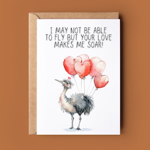 Tarjeta feliz del día de San Valentín - Tarjeta de avestruz - Tarjeta romántica de San Valentín - Linda tarjeta de San Valentín de avestruz - Tarjeta para San Valentín - Tarjeta para ella