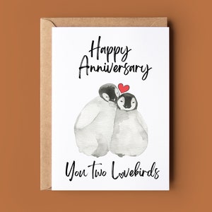 Penguin Happy Anniversary Card Personalised Card Congratulations Card Happy Anniversary Cute Penguin Card Custom Animal Lover Card image 1