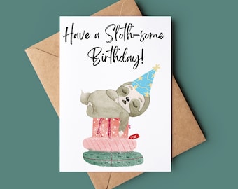 Tarjeta de feliz cumpleaños de perezoso lindo - perezoso divertido en una tarjeta de cumpleaños presente - tarjeta de saludos de perezoso - tarjeta de cumpleaños personalizada amante de los animales