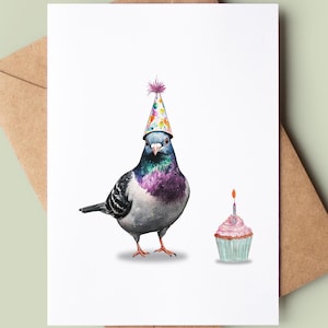 Tarjeta de feliz cumpleaños con una paloma divertida - Tarjeta de cumpleaños de broma - Tarjeta de felicitación con un pájaro en acuarela - Tarjeta para amantes de las aves - Tarjeta para amantes de las aves