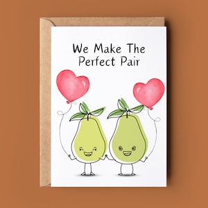 Carte de Saint-Valentin - paire de cartes de jeu de mots - carte de Saint-Valentin romantique - jolie carte de la Saint-Valentin - carte d'anniversaire - carte d'anniversaire de fruits mignons