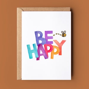 Sea feliz tarjeta de aliento - tarjeta de abeja divertida - tarjeta de felicitación linda de abejorro - tarjeta de aliento personalizada para el amante de las abejas