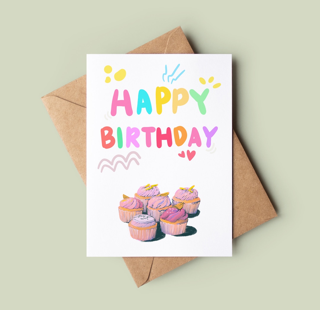 Cupcake Happy Birthday Card Birthday Card for Him Customised Birthday