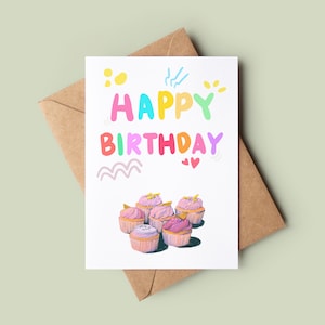 Cupcake Happy Birthday Card - Birthday Card For Him - Customised Birthday Card For Her - Handmade Greeting Card