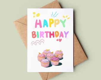 Cupcake Happy Birthday Card - Birthday Card For Him - Customised Birthday Card For Her - Handmade Greeting Card