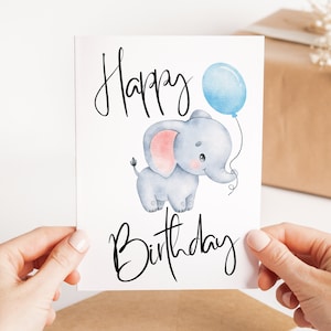 Carte de joyeux anniversaire pour enfants - carte d'anniversaire éléphant - carte d'anniversaire pour enfants - carte de voeux faite main - jolie carte d'anniversaire pour enfant