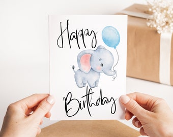 Children's Happy Birthday Card -  Elephant Birthday Card - Birthday Card For Kids - Handmade Greeting Card - Cute Childs Bday Card