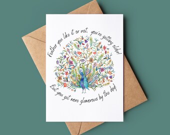 Tarjeta de juego de palabras de pavo real - Tarjeta de cumpleaños humorística - Tarjeta de saludo de pavo real lindo - Tarjeta de cumpleaños divertida - Tarjeta de cumpleaños amante de los animales - Tarjeta de amante de las aves