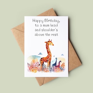 Happy Birthday Giraffe Card For Mum- Cute Birthday Card - Mother Greetings Card - Animal Lover Bday Card - Giraffe Greeting Card