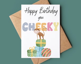 Cheeky Monkey Happy Birthday Card - Childs Birthday Card - Customised Birthday Card - Handmade Greeting Card - Funny Monkey Birthday Card