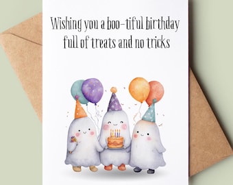 Funny Ghost Happy Birthday Card - Halloween Birthday Card - Cute Ghost Halloween Card - Spooky Birthday Card - Hallows Eve Bday Card