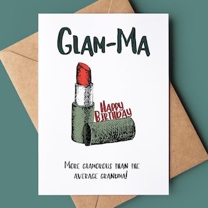 Carte d'anniversaire glam-ma - carte d'anniversaire grand-mère personnalisée - carte de voeux de nounou - carte d'anniversaire drôle de jeu de mots grand-mère - carte glamour grand-mère