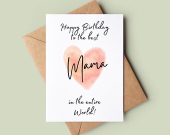 Cute Birthday Card For Mama - Personalised Mother Birthday Card - Mum Greetings Card - Heart Birthday Card For Mother - Bday Card For Mum