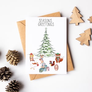 Carte animaux de Noël - carte de joyeux Noël mignonne - carte de voeux aquarelle - carte pour amoureux des animaux - carte pour amoureux des ours - carte pour ami