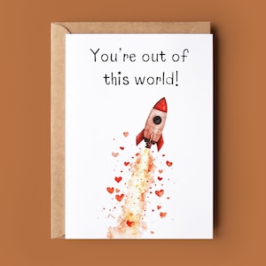 Tarjeta de feliz día de San Valentín - Tarjeta de juego de palabras con cohetes - Tarjeta de San Valentín con broma - Tarjeta de juego de palabras divertido - Tarjeta de feliz aniversario - Tarjeta de cumpleaños - Tarjeta para él