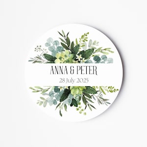 Bruiloft labelstickers - gepersonaliseerde bruid en bruidegom naamstickers - bloemenstickers - bruiloft gunststickers - eucalyptus bruiloft sticker