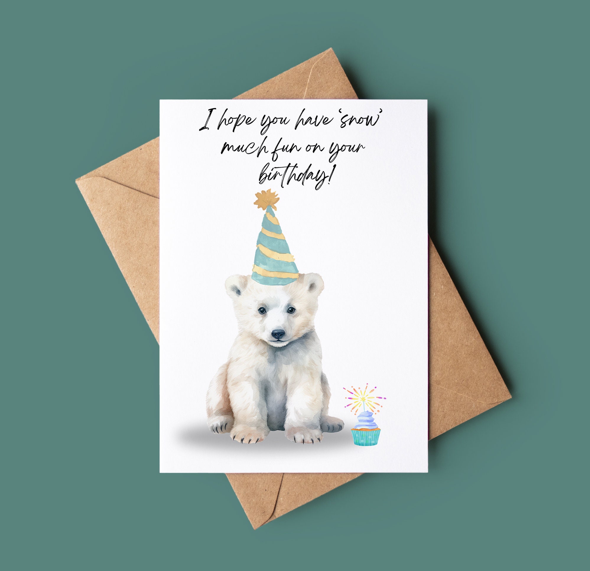 Polar Bear Happy Birthday Card Cute Birthday Card Watercolour Greeting ...