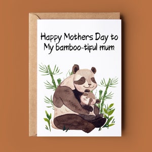 Carte de fête des mères heureuse - carte de fête des mères drôle - carte de voeux pour maman - jolie carte de jeu de mots panda - carte de voeux faite main - carte d'amant de panda