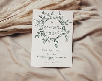Floral Wedding Invitation Rustic Wedding Invite Elegant Wedding Invitation Personalised Wedding Invitation Stationery, Kate & William Set