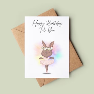 Linda tarjeta de cumpleaños para niños - Tarjeta de conejito de cumpleaños - Tarjeta de feliz cumpleaños - Tarjeta de felicitación de bailarina - Tarjeta para hija - Tarjeta de juego de palabras divertida