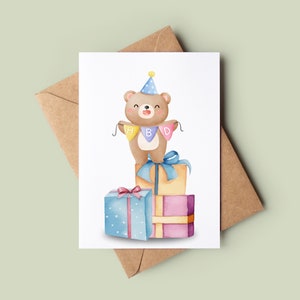 Carte de joyeux anniversaire ours - carte d'anniversaire ours drôle - carte de voeux ours mignon - carte d'anniversaire personnalisée - carte amoureux des animaux - enfant Bday