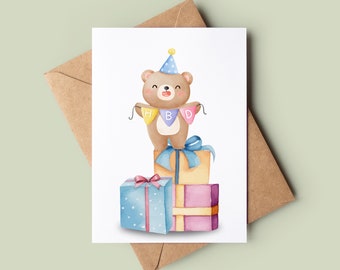 Bear Happy Birthday Card - Funny Bear Birthday Card - Cute Bear Greetings Card - Customised Birthday Card - Animal Lover Card - Child Bday