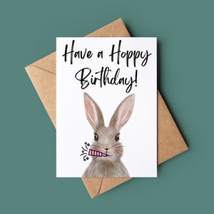 Alles Gute zum Geburtstag Karte - Personalisierte lustige Have A Hoppy Geburtstagskarte - Kaninchen Wortspiel Grußkarte - niedliche angepasste Geburtstagskarte Tierliebhaber