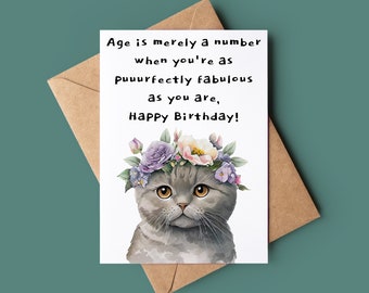 Cute Happy Birthday Cat Card - Cute Cat Birthday Card - Cat Pun Greetings Card - Customised Bday Card - Animal Lover Card - Cat Lover Card