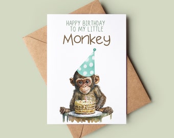 Happy Birthday Card - Personalised Funny Monkey Birthday Card -  Cute Cheeky Monkey Greetings Card - Customised Birthday Card - Animal Lover