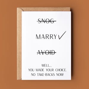 Snog Marry Avoid - grappige pasgetrouwde kaart - gefeliciteerd met je trouwdag - kaart nieuwe vrouw - kaart voor vriend - grapkaart voor bruiloft