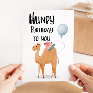 Camelo de aniversário com cartão de balão - Cartão de aniversário de camelo colorido - Cartão bonito de trocadilho de aniversário - Cartão de aniversário para criança - Cartão de amante de camelo