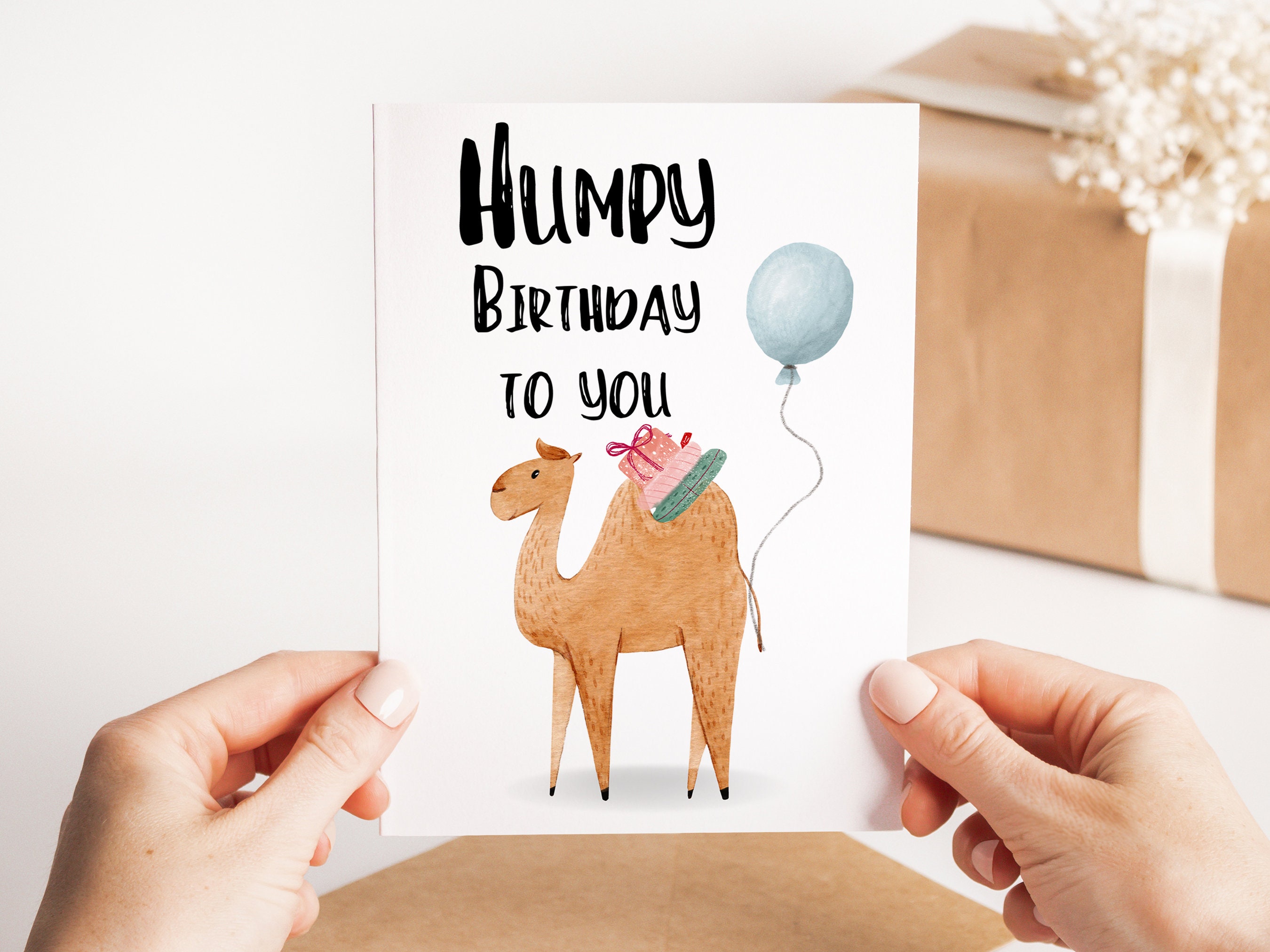 Birthday Camel With Balloon Card - Colourful Camel Birthday Card - Cute ...