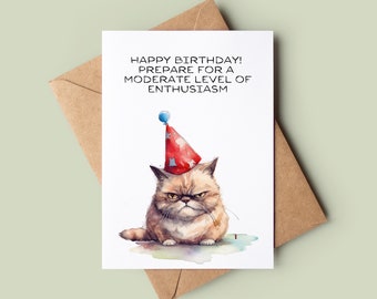 Funny Cat Birthday Card - Grumpy Cat Birthday Card - Cat Greetings Card - Cat Lover Card - Joke Birthday Card - Card From Cat - Rude Bday