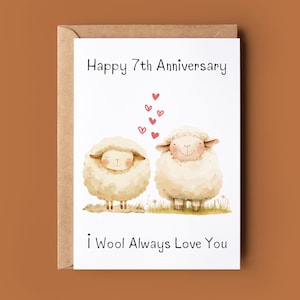 Tarjeta de feliz aniversario de lana - Tarjeta con lindo juego de palabras de matrimonio de lana - Tarjeta del séptimo aniversario - Séptimo aniversario de bodas - Tarjeta de felicitación con juego de palabras divertido
