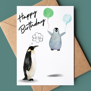 Alles Gute zum Geburtstag Pinguin Fliegen mit Luftballons Karte - Niedliche Pinguin Geburtstagskarte - Lustige Pinguin Ballon Grußkarte - Happy Bday Karte