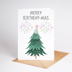 Merry Birthdaymas Card Cute Christmas Birthday Card Greeting Card Christmas Tree Card Card For December Birthday Winter Bday image 2