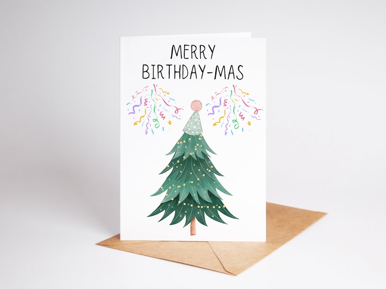 Merry Birthdaymas Card Cute Christmas Birthday Card Greeting Card Christmas Tree Card Card For December Birthday Winter Bday image 2